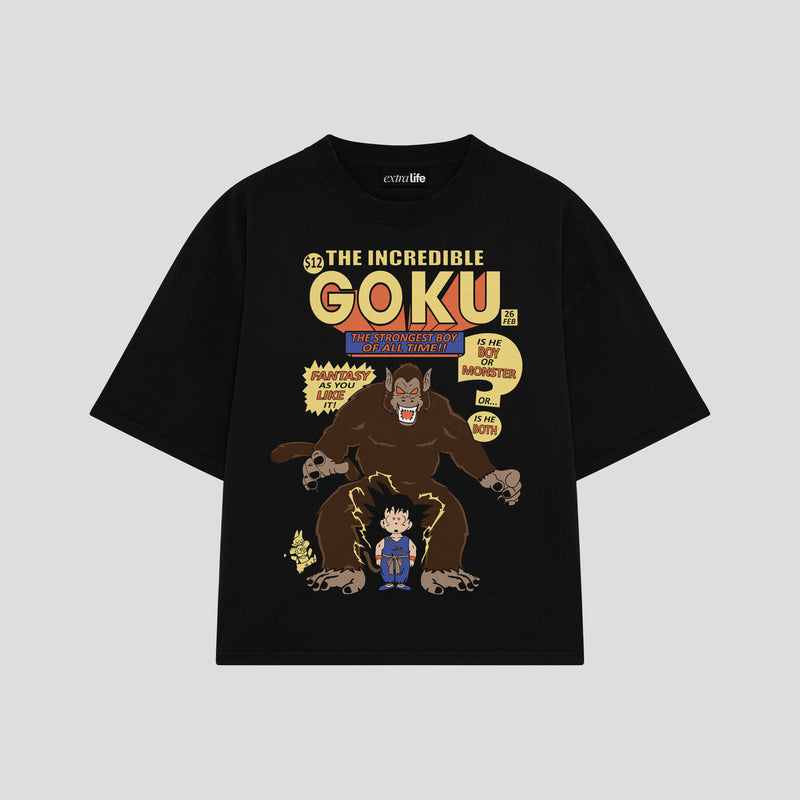 Playera streetwear premium de anime y gaming ExtraLife MX, corte boxy oversized drop shoulder heavyweight en color Deep Black y Off-White, moda urbana mexicana de culto.