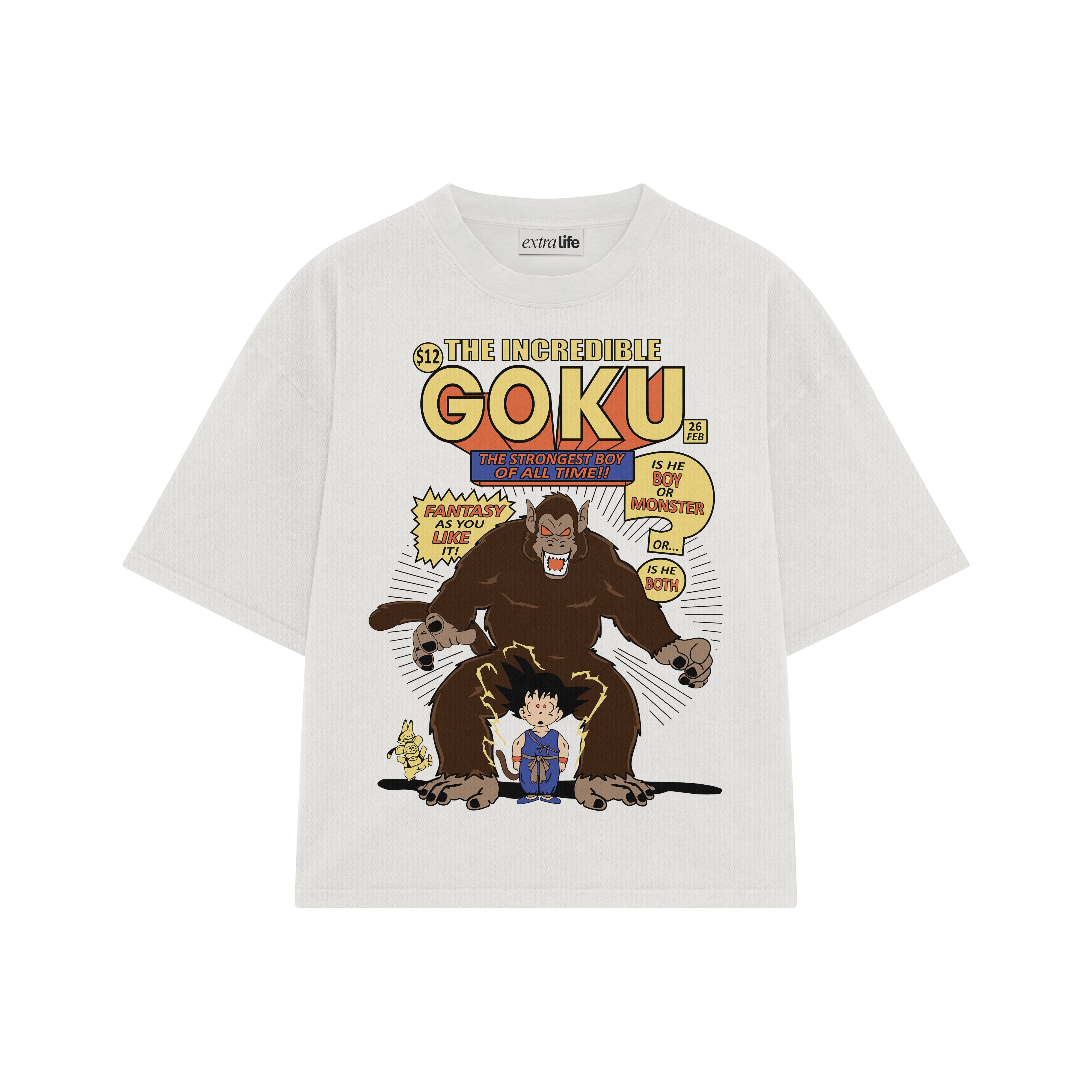 Playera streetwear premium de anime y gaming ExtraLife MX, corte boxy oversized drop shoulder heavyweight en color Deep Black y Off-White, moda urbana mexicana de culto.