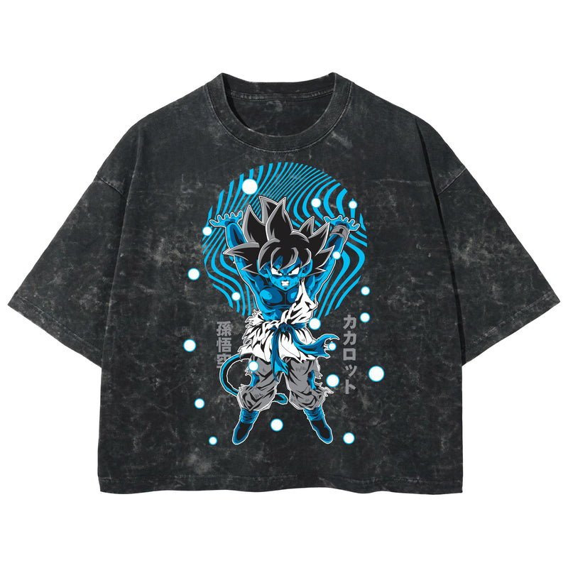 Playera streetwear premium de anime y gaming ExtraLife MX, corte boxy deluxe mineral wash heavyweight en color Acid Wash, moda urbana mexicana de culto.