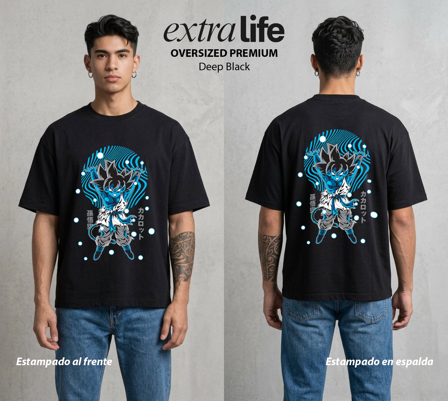El Poder de las Esferas | Fuerza del Instinto #00764 - Playera Oversized Premium | Deep Black - Foto en modelo