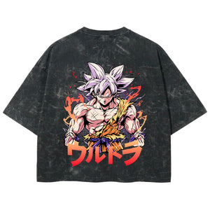 Playera streetwear premium de anime y gaming ExtraLife MX, corte boxy deluxe mineral wash heavyweight en color Acid Wash, moda urbana mexicana de culto.