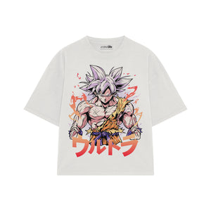 Playera streetwear premium de anime y gaming ExtraLife MX, corte boxy oversized drop shoulder heavyweight en color Deep Black y Off-White, moda urbana mexicana de culto.