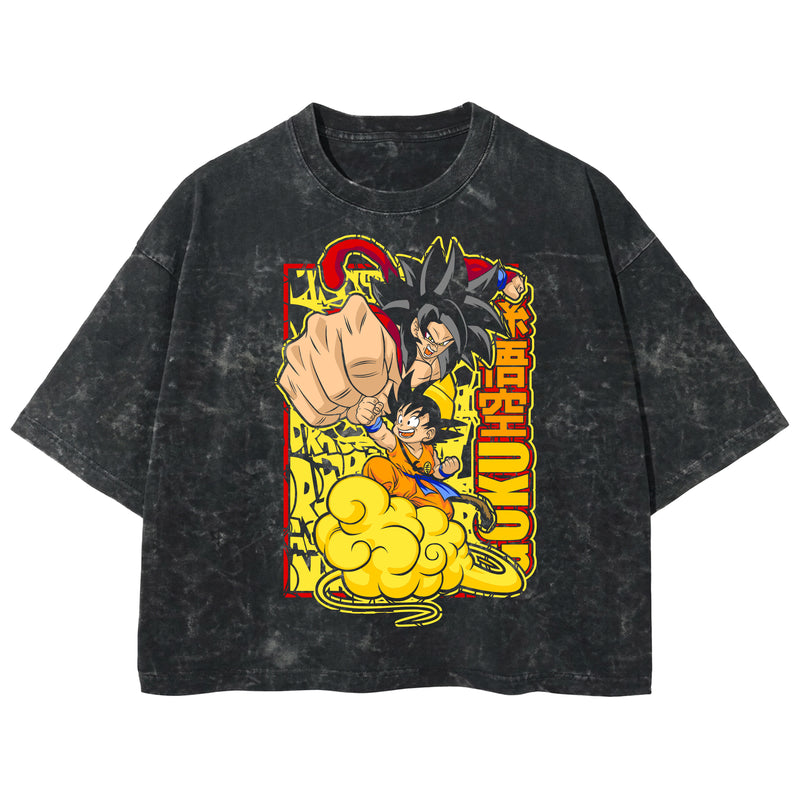 Playera streetwear premium de anime y gaming ExtraLife MX, corte boxy deluxe mineral wash heavyweight en color Acid Wash, moda urbana mexicana de culto.