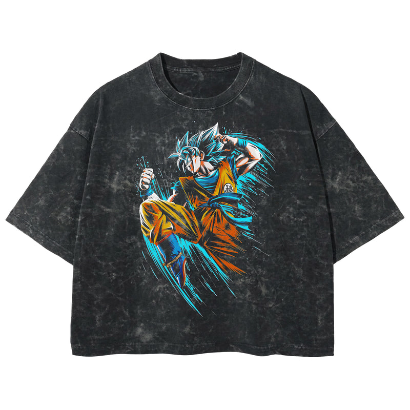 Playera streetwear premium de anime y gaming ExtraLife MX, corte boxy deluxe mineral wash heavyweight en color Acid Wash, moda urbana mexicana de culto.