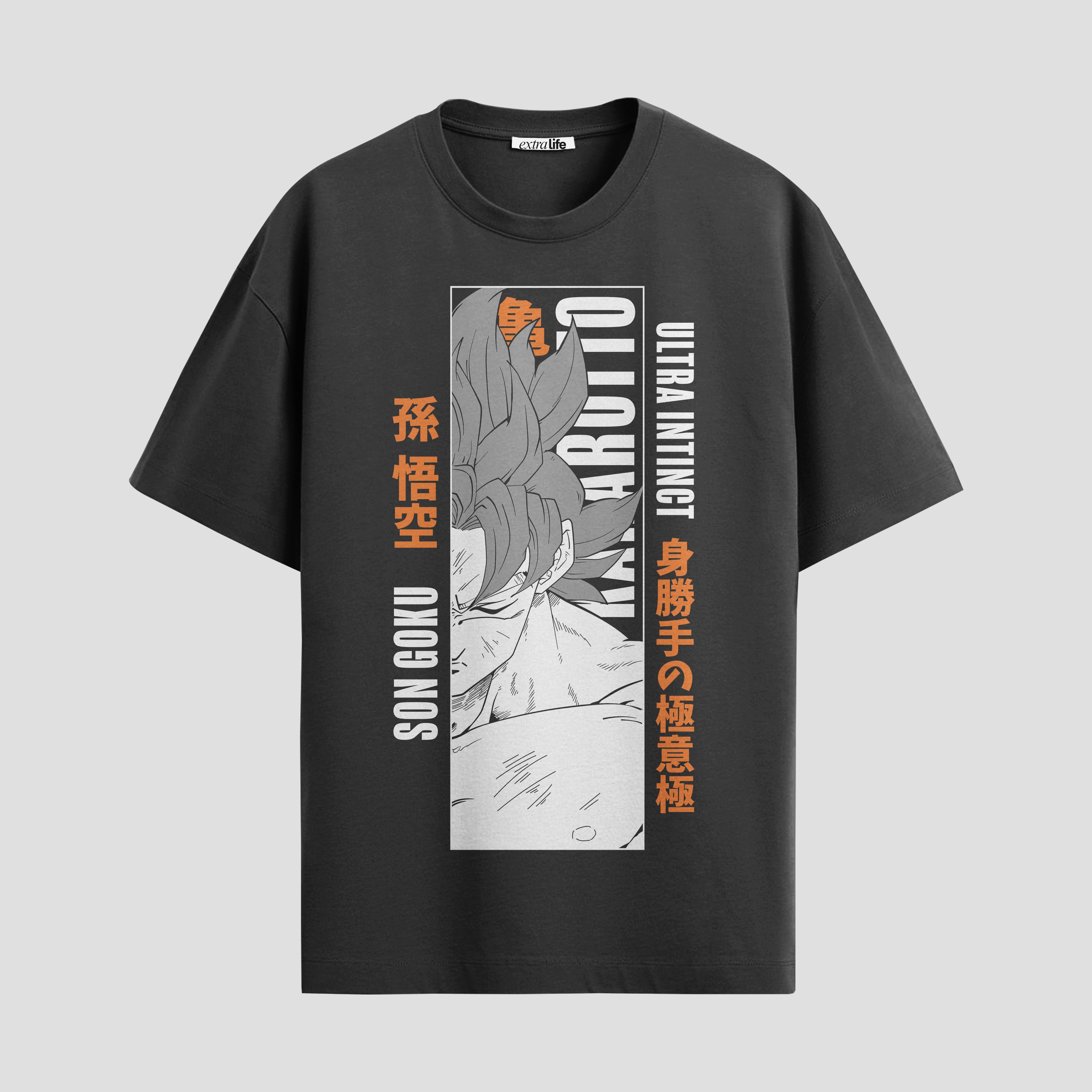 Playera urbana de anime y gaming ExtraLife MX, corte Standard Fit unisex ligero y transpirable en color Deep Black y Pure White, ropa de uso diario para gym y casual.