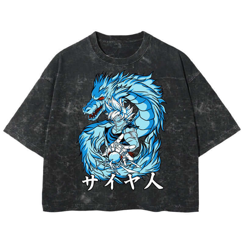 Playera streetwear premium de anime y gaming ExtraLife MX, corte boxy deluxe mineral wash heavyweight en color Acid Wash, moda urbana mexicana de culto.