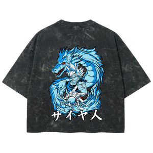 Playera streetwear premium de anime y gaming ExtraLife MX, corte boxy deluxe mineral wash heavyweight en color Acid Wash, moda urbana mexicana de culto.