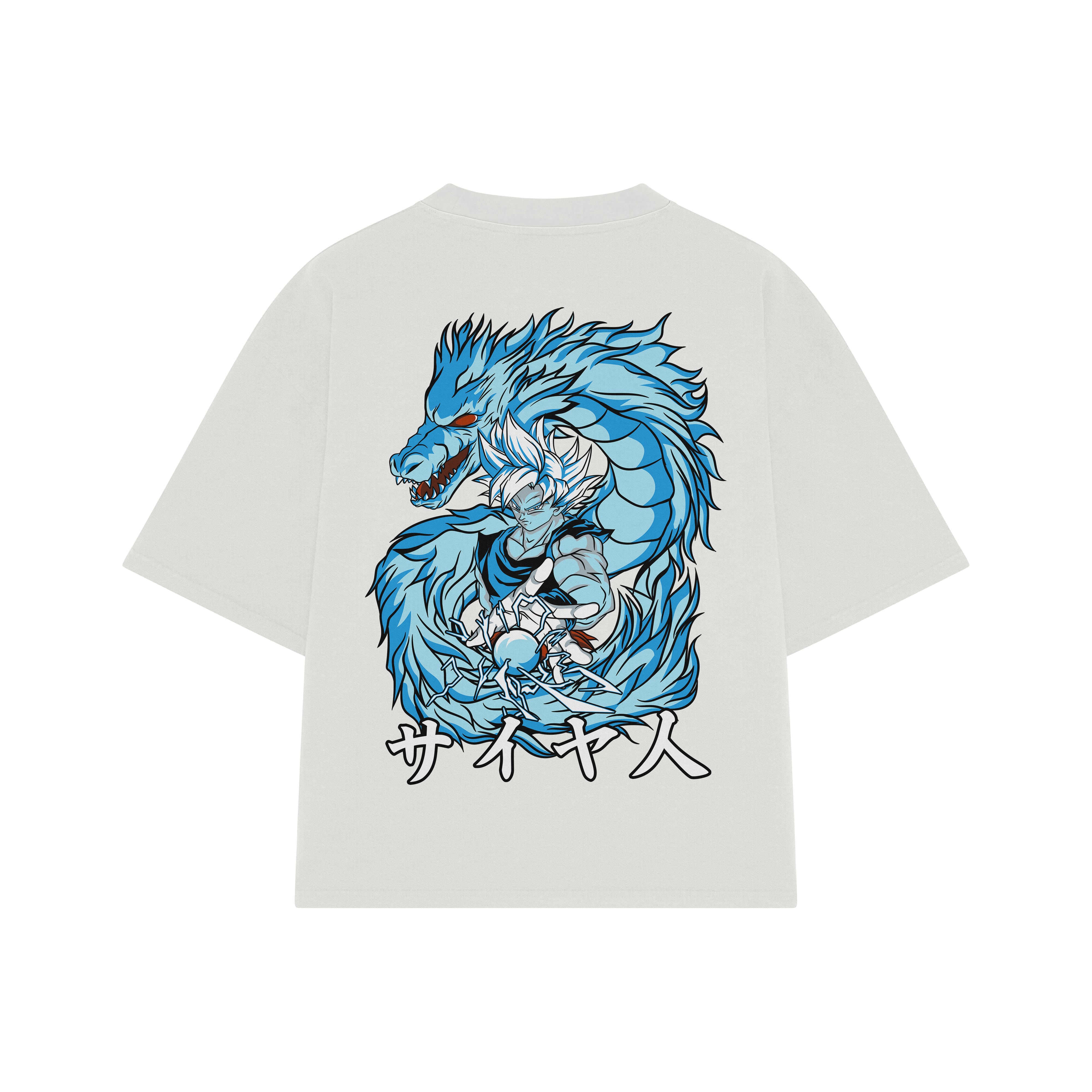 Playera streetwear premium de anime y gaming ExtraLife MX, corte boxy oversized drop shoulder heavyweight en color Deep Black y Off-White, moda urbana mexicana de culto.