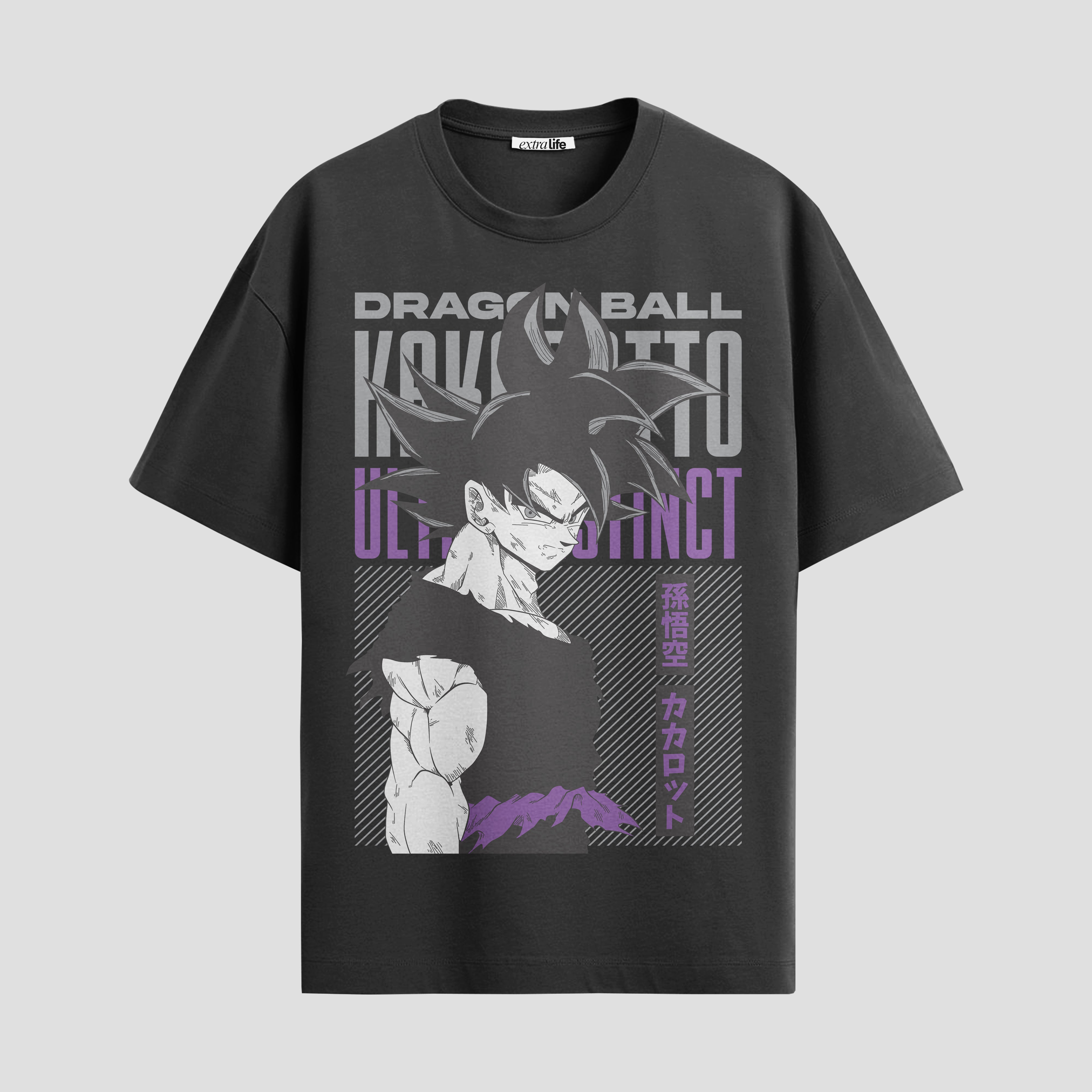 Playera urbana de anime y gaming ExtraLife MX, corte Standard Fit unisex ligero y transpirable en color Deep Black y Pure White, ropa de uso diario para gym y casual.