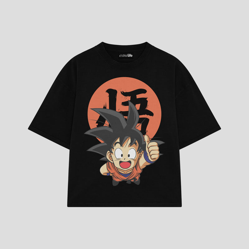 Playera streetwear premium de anime y gaming ExtraLife MX, corte boxy oversized drop shoulder heavyweight en color Deep Black y Off-White, moda urbana mexicana de culto.