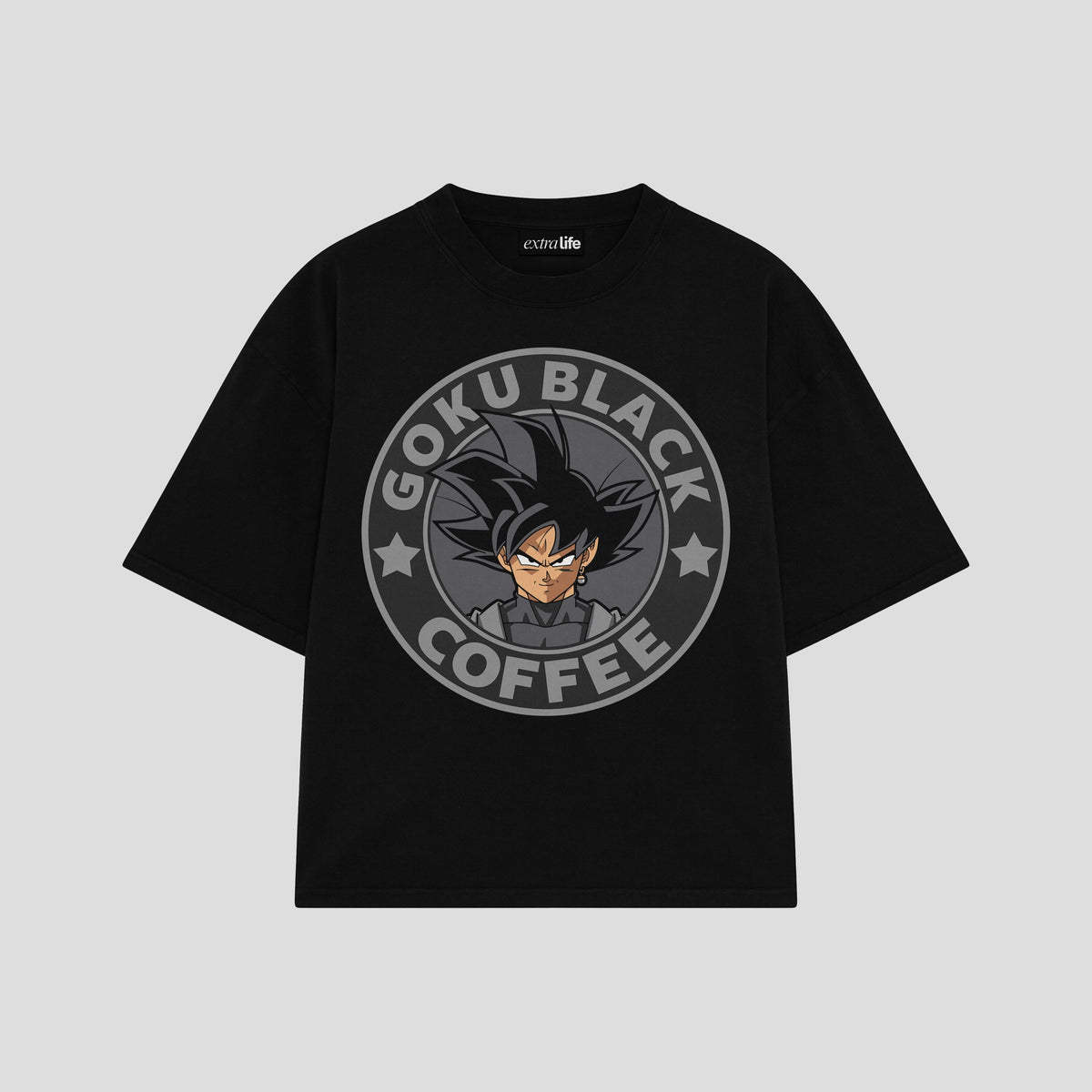 Playera streetwear premium de anime y gaming ExtraLife MX, corte oversized drop shoulder ligero y fresco en color Deep Black y Off-White, moda urbana mexicana de culto.