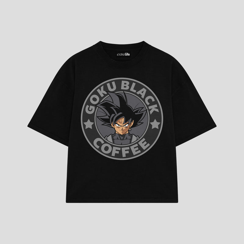 Playera streetwear premium de anime y gaming ExtraLife MX, corte boxy oversized drop shoulder heavyweight en color Deep Black y Off-White, moda urbana mexicana de culto.