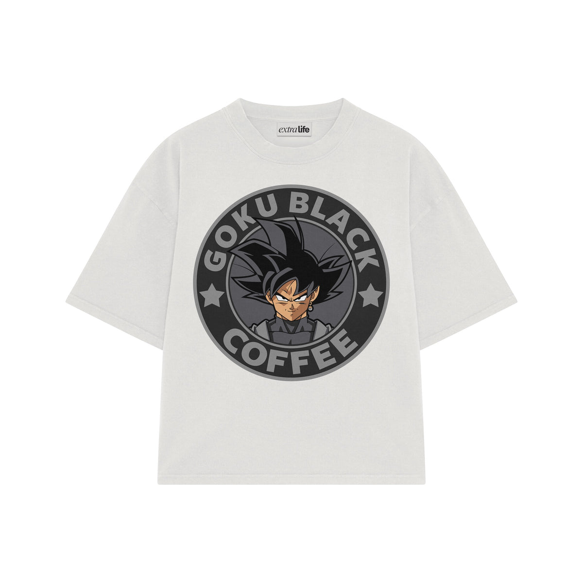 Playera streetwear premium de anime y gaming ExtraLife MX, corte oversized drop shoulder ligero y fresco en color Deep Black y Off-White, moda urbana mexicana de culto.