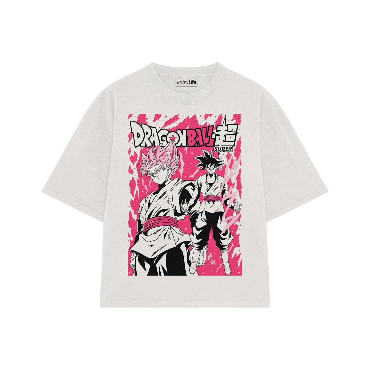 Playera streetwear premium de anime y gaming ExtraLife MX, corte oversized drop shoulder ligero y fresco en color Deep Black y Off-White, moda urbana mexicana de culto.