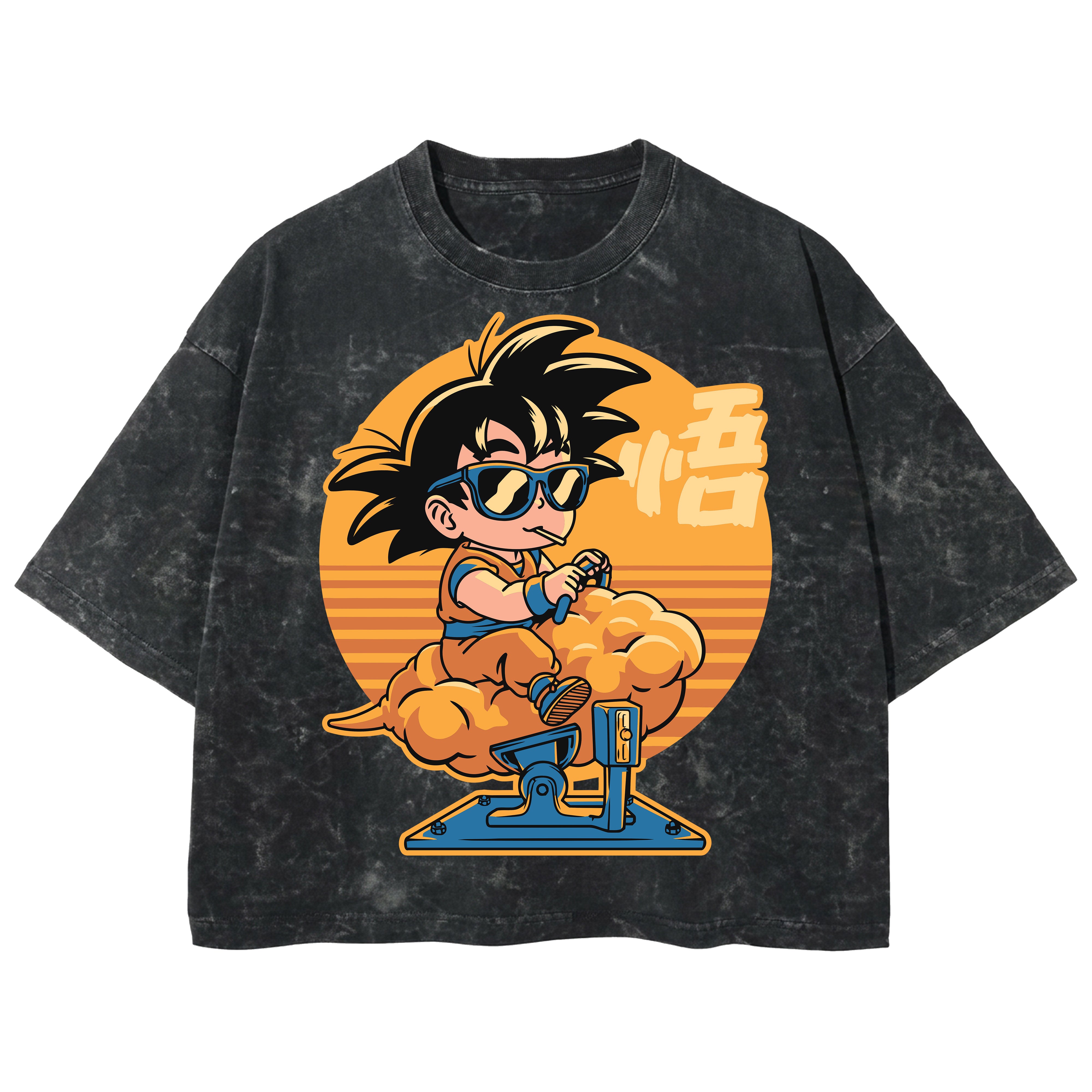 Playera streetwear premium de anime y gaming ExtraLife MX, corte boxy deluxe mineral wash heavyweight en color Acid Wash, moda urbana mexicana de culto.