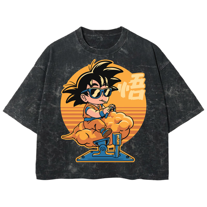 Playera streetwear premium de anime y gaming ExtraLife MX, corte boxy deluxe mineral wash heavyweight en color Acid Wash, moda urbana mexicana de culto.