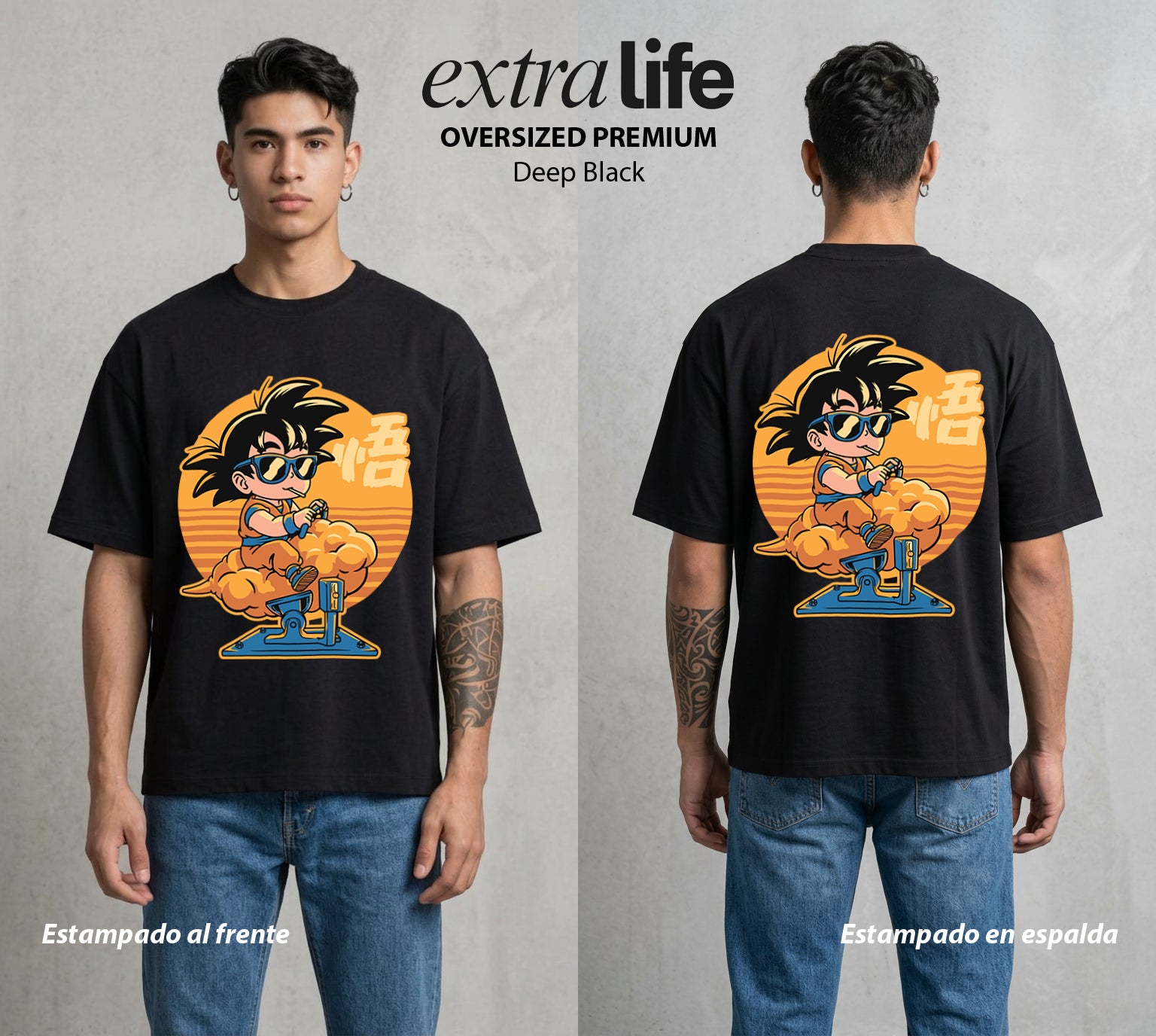 El Poder de las Esferas | Guerrero de las Estrellas #00781 - Playera Oversized Premium | Deep Black - Foto en modelo