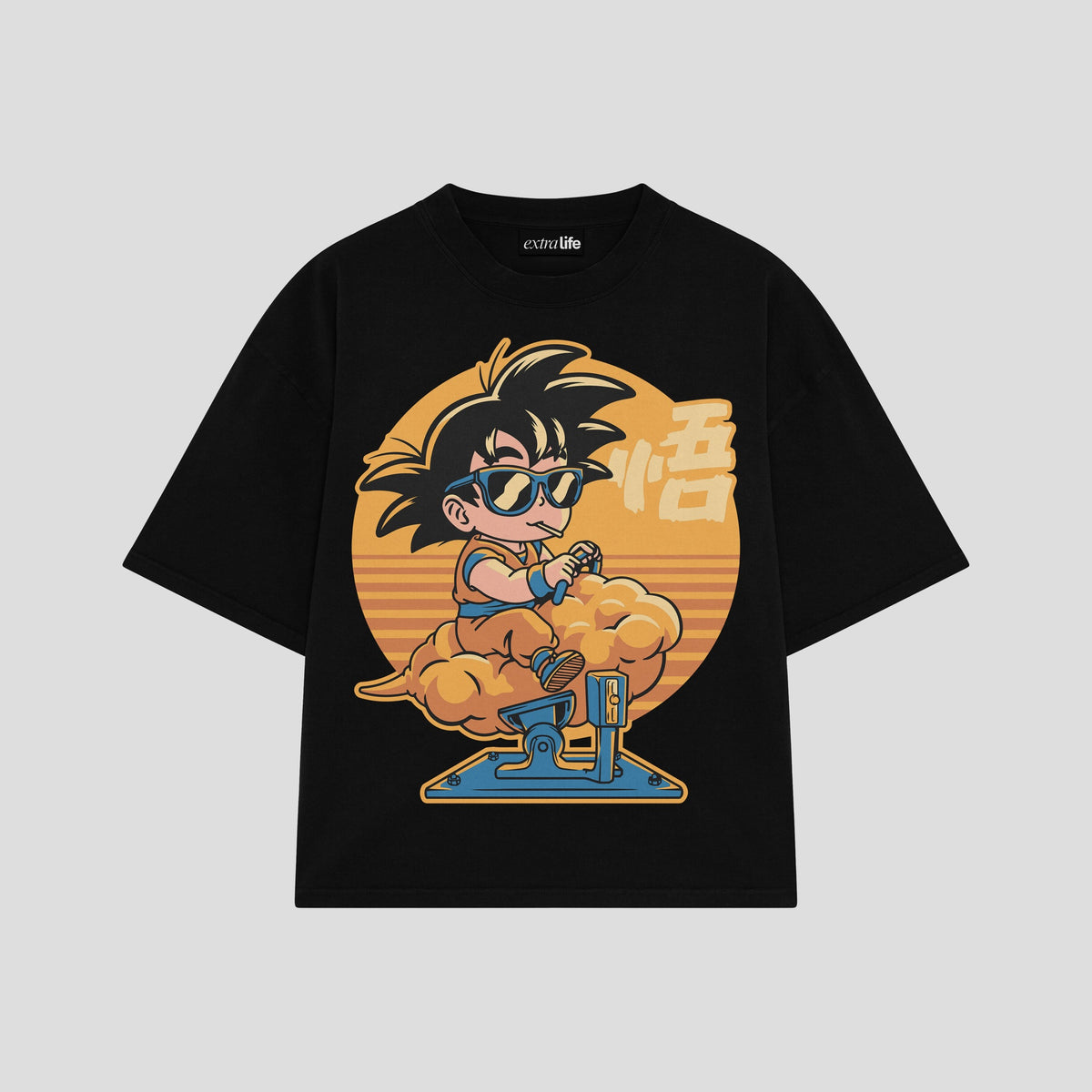 Playera streetwear premium de anime y gaming ExtraLife MX, corte oversized drop shoulder ligero y fresco en color Deep Black y Off-White, moda urbana mexicana de culto.