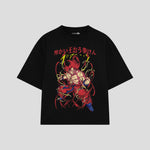 Playera streetwear premium de anime y gaming ExtraLife MX, corte boxy oversized drop shoulder heavyweight en color Deep Black y Off-White, moda urbana mexicana de culto.