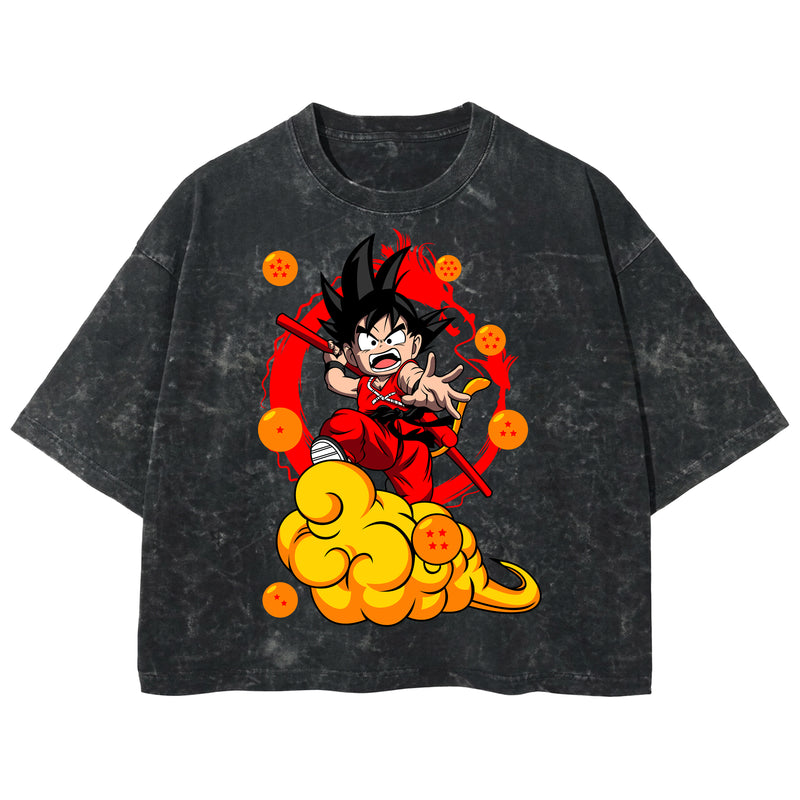 Playera streetwear premium de anime y gaming ExtraLife MX, corte boxy deluxe mineral wash heavyweight en color Acid Wash, moda urbana mexicana de culto.