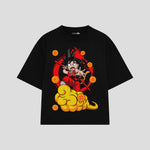 Playera streetwear premium de anime y gaming ExtraLife MX, corte boxy oversized drop shoulder heavyweight en color Deep Black y Off-White, moda urbana mexicana de culto.
