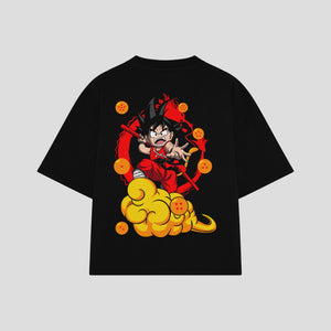 Playera streetwear premium de anime y gaming ExtraLife MX, corte boxy oversized drop shoulder heavyweight en color Deep Black y Off-White, moda urbana mexicana de culto.