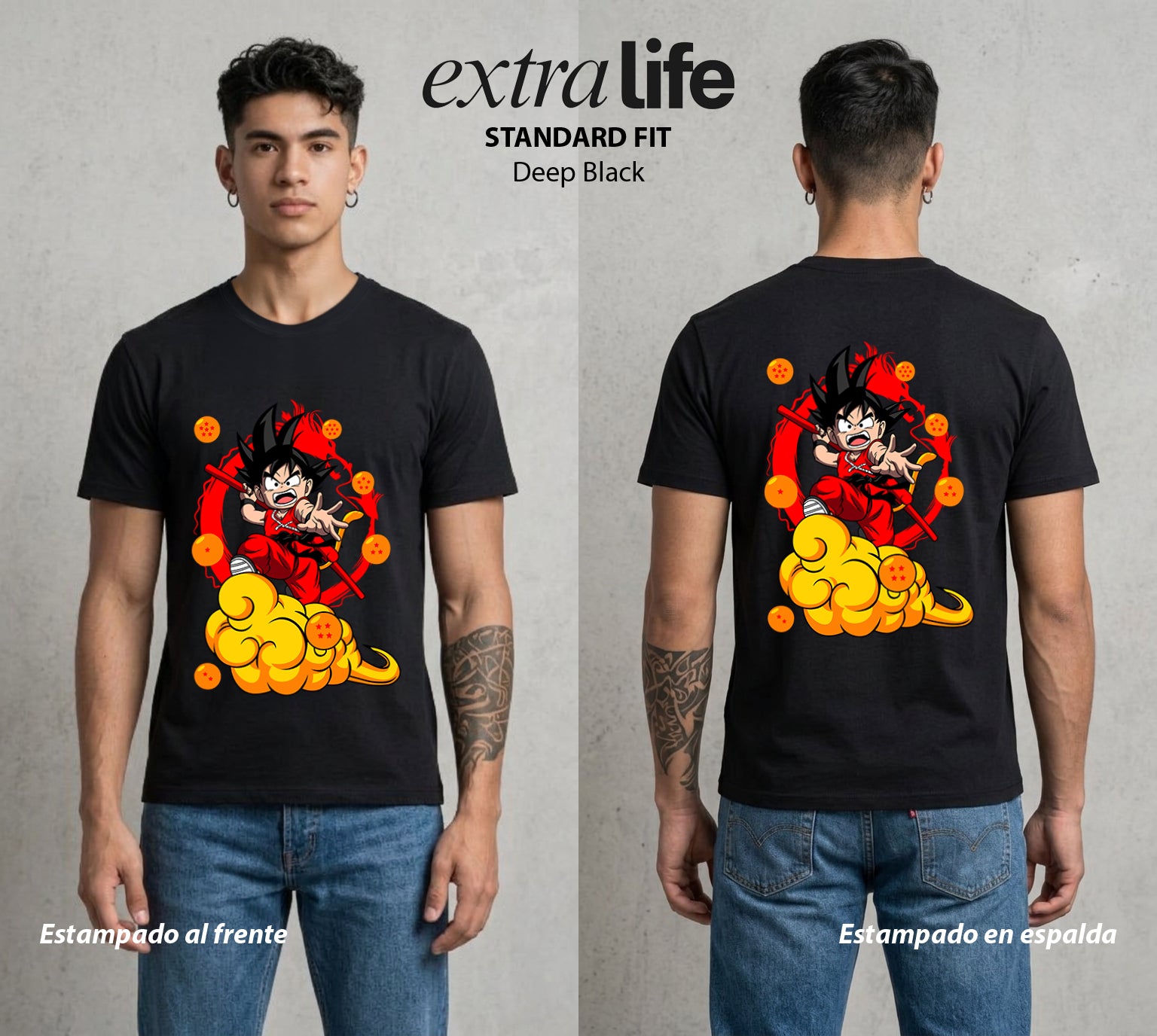 El Poder de las Esferas | El Saiyajin del Bien #00785 - Playera Standard Fit | Deep Black - Foto en modelo