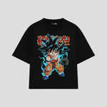 Playera streetwear premium de anime y gaming ExtraLife MX, corte boxy oversized drop shoulder heavyweight en color Deep Black y Off-White, moda urbana mexicana de culto.