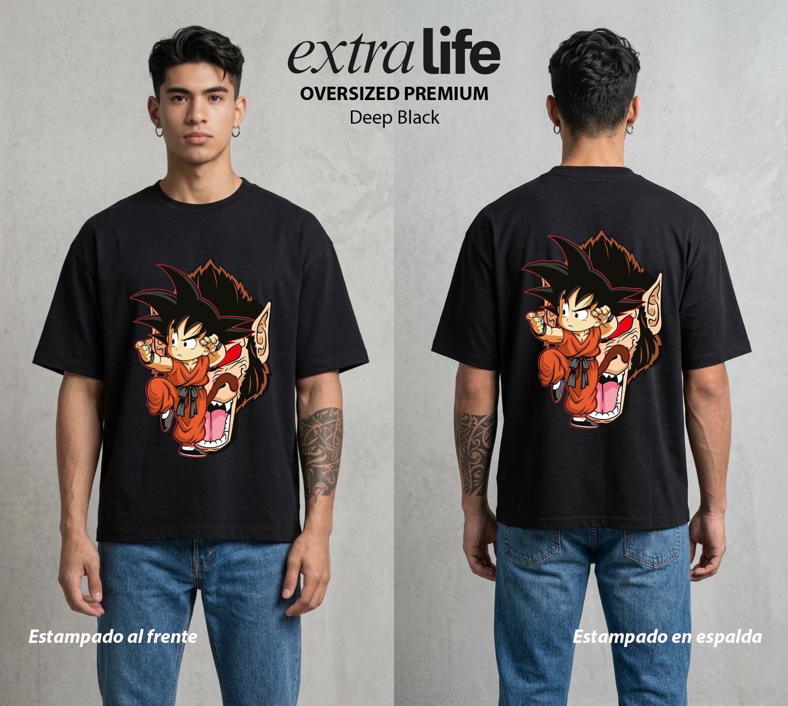 El Poder de las Esferas | Guerrero de las Estrellas #00789 - Playera Oversized Premium | Deep Black - Foto en modelo