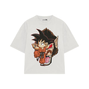 Playera streetwear premium de anime y gaming ExtraLife MX, corte boxy oversized drop shoulder heavyweight en color Deep Black y Off-White, moda urbana mexicana de culto.