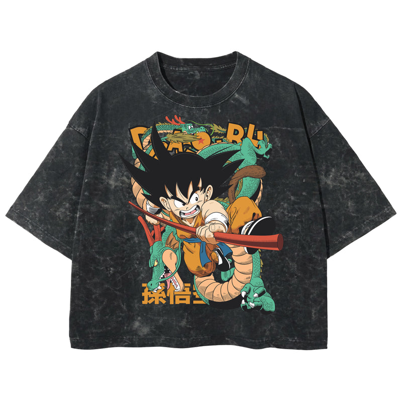 Playera streetwear premium de anime y gaming ExtraLife MX, corte boxy deluxe mineral wash heavyweight en color Acid Wash, moda urbana mexicana de culto.