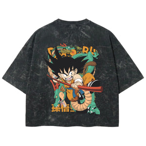 Playera streetwear premium de anime y gaming ExtraLife MX, corte boxy deluxe mineral wash heavyweight en color Acid Wash, moda urbana mexicana de culto.