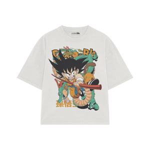 Playera streetwear premium de anime y gaming ExtraLife MX, corte boxy oversized drop shoulder heavyweight en color Deep Black y Off-White, moda urbana mexicana de culto.