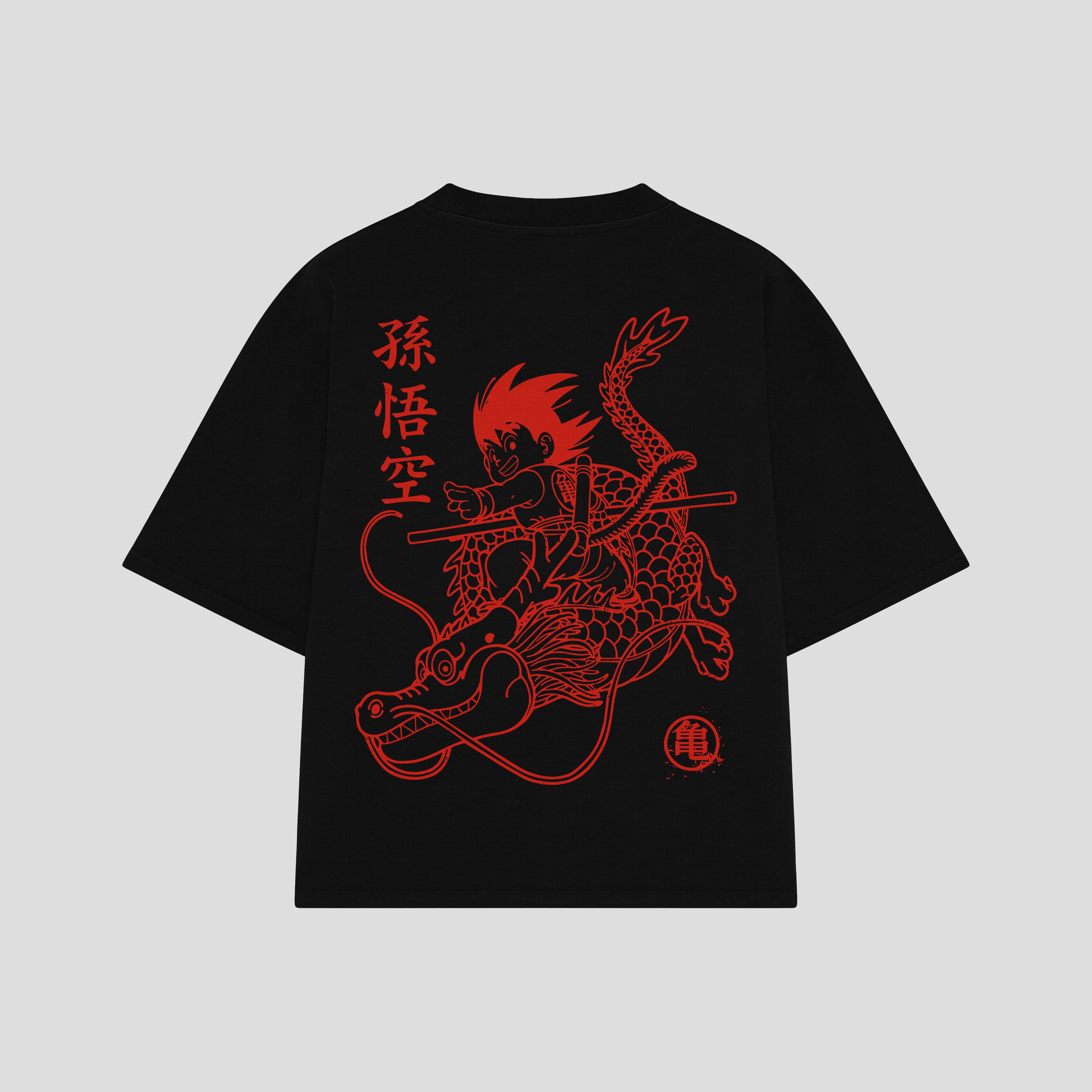 Playera streetwear premium de anime y gaming ExtraLife MX, corte boxy oversized drop shoulder heavyweight en color Deep Black y Off-White, moda urbana mexicana de culto.