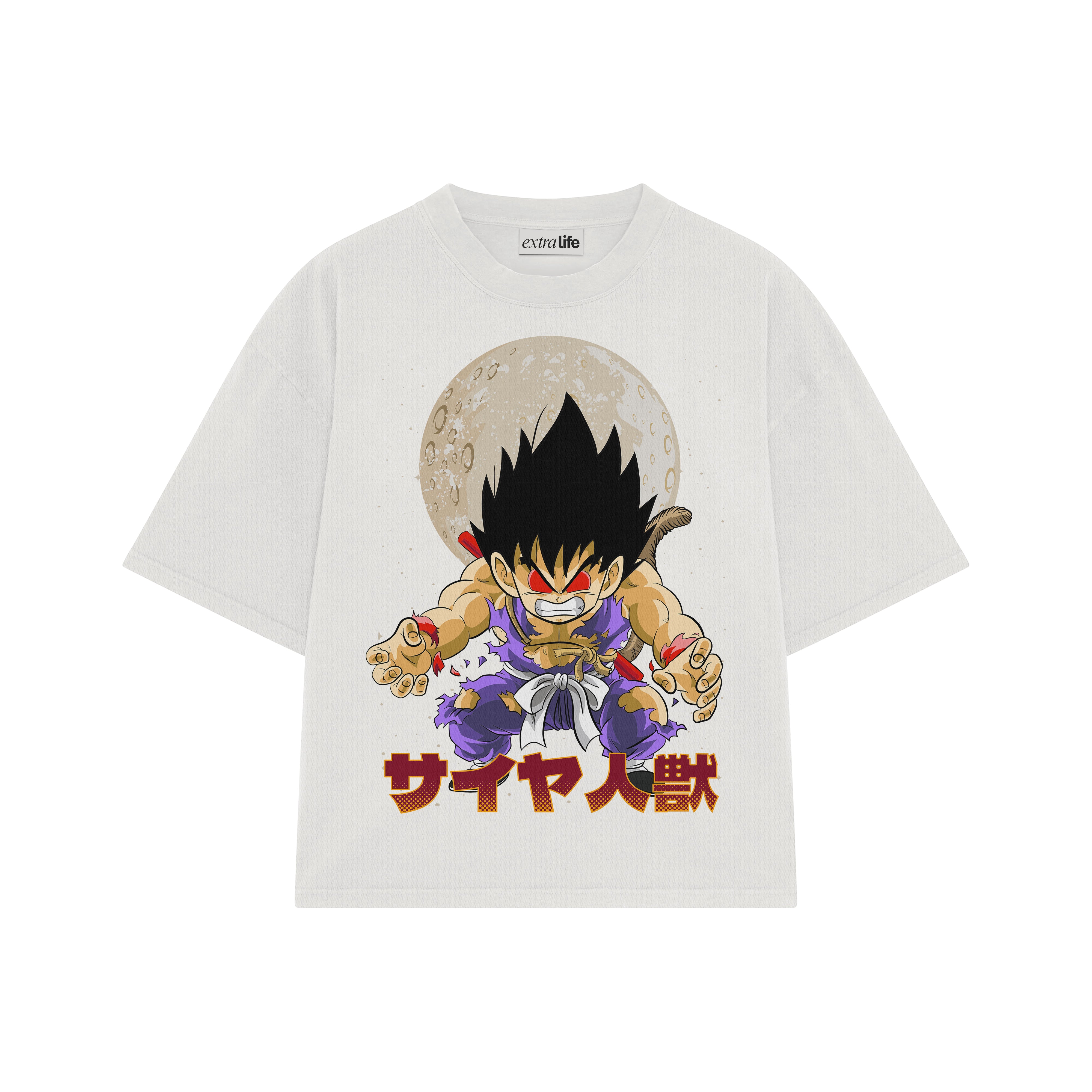 Playera streetwear premium de anime y gaming ExtraLife MX, corte boxy oversized drop shoulder heavyweight en color Deep Black y Off-White, moda urbana mexicana de culto.