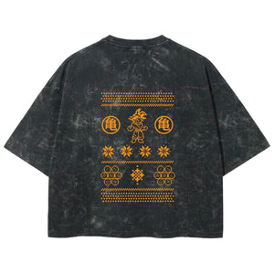 Playera streetwear premium de anime y gaming ExtraLife MX, corte boxy deluxe mineral wash heavyweight en color Acid Wash, moda urbana mexicana de culto.