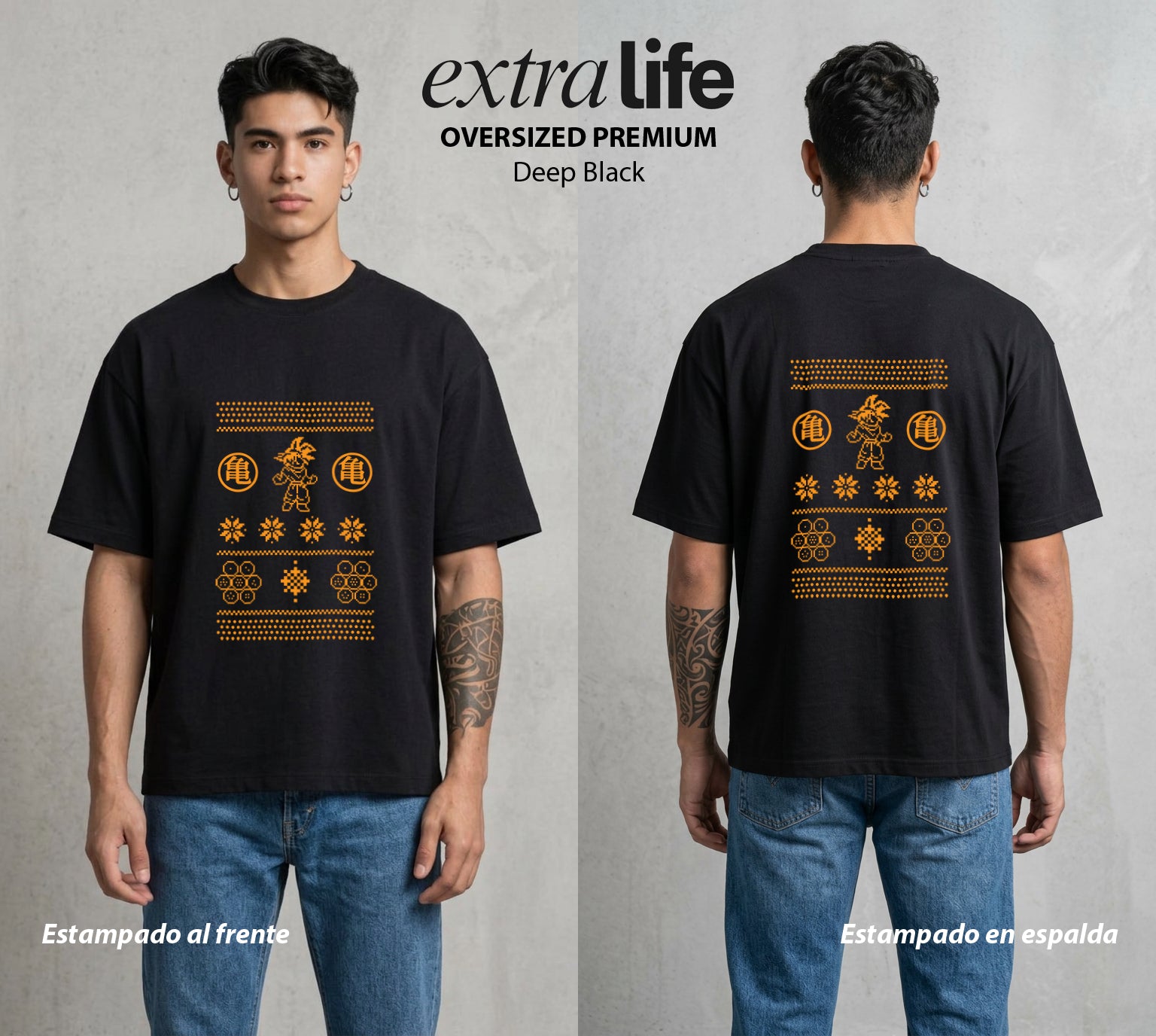 El Poder de las Esferas | Guerrero de las Estrellas #00793 - Playera Oversized Premium | Deep Black - Foto en modelo