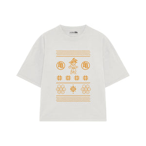 Playera streetwear premium de anime y gaming ExtraLife MX, corte boxy oversized drop shoulder heavyweight en color Deep Black y Off-White, moda urbana mexicana de culto.