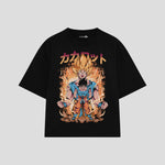 Playera streetwear premium de anime y gaming ExtraLife MX, corte boxy oversized drop shoulder heavyweight en color Deep Black y Off-White, moda urbana mexicana de culto.