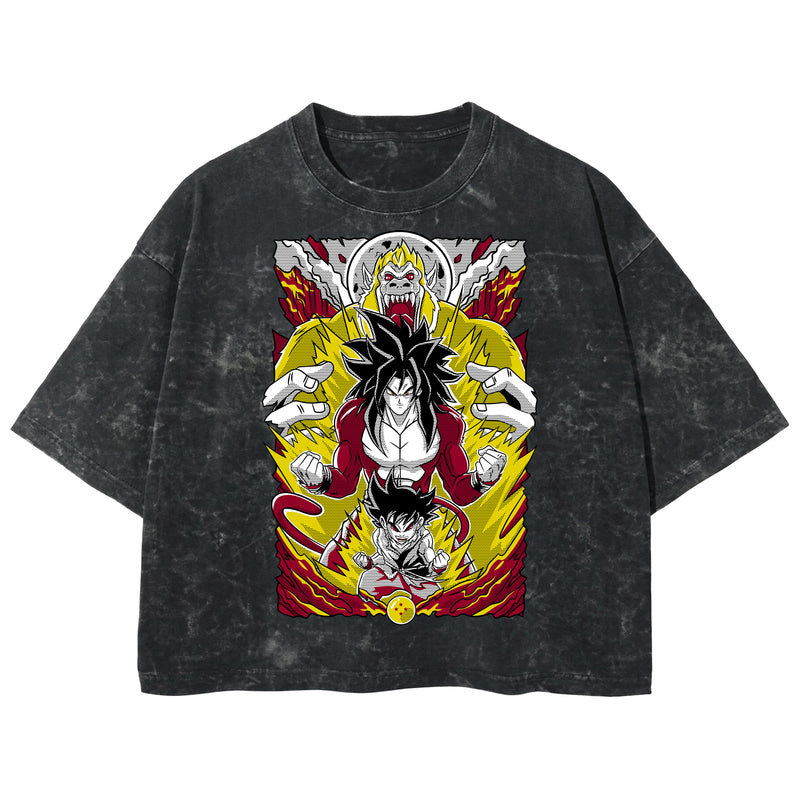 Playera streetwear premium de anime y gaming ExtraLife MX, corte boxy deluxe mineral wash heavyweight en color Acid Wash, moda urbana mexicana de culto.