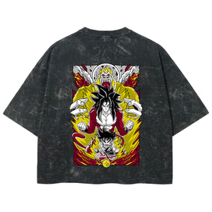 Playera streetwear premium de anime y gaming ExtraLife MX, corte boxy deluxe mineral wash heavyweight en color Acid Wash, moda urbana mexicana de culto.