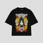 Playera streetwear premium de anime y gaming ExtraLife MX, corte boxy oversized drop shoulder heavyweight en color Deep Black y Off-White, moda urbana mexicana de culto.
