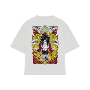 Playera streetwear premium de anime y gaming ExtraLife MX, corte boxy oversized drop shoulder heavyweight en color Deep Black y Off-White, moda urbana mexicana de culto.