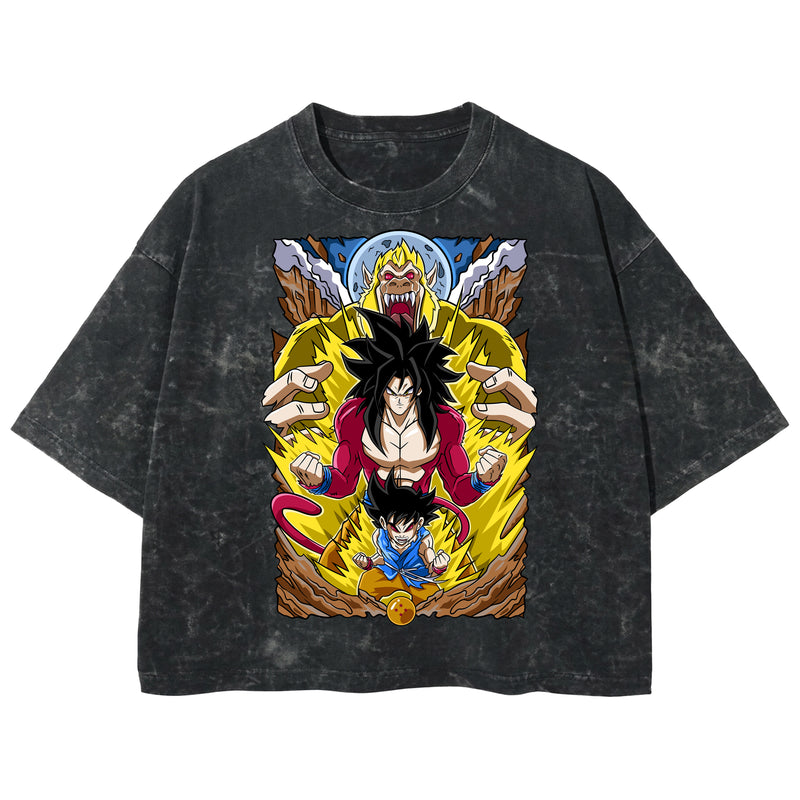 Playera streetwear premium de anime y gaming ExtraLife MX, corte boxy deluxe mineral wash heavyweight en color Acid Wash, moda urbana mexicana de culto.