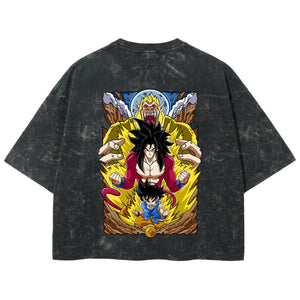 Playera streetwear premium de anime y gaming ExtraLife MX, corte boxy deluxe mineral wash heavyweight en color Acid Wash, moda urbana mexicana de culto.