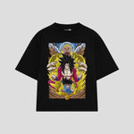 Playera streetwear premium de anime y gaming ExtraLife MX, corte boxy oversized drop shoulder heavyweight en color Deep Black y Off-White, moda urbana mexicana de culto.