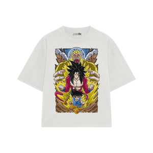 Playera streetwear premium de anime y gaming ExtraLife MX, corte boxy oversized drop shoulder heavyweight en color Deep Black y Off-White, moda urbana mexicana de culto.
