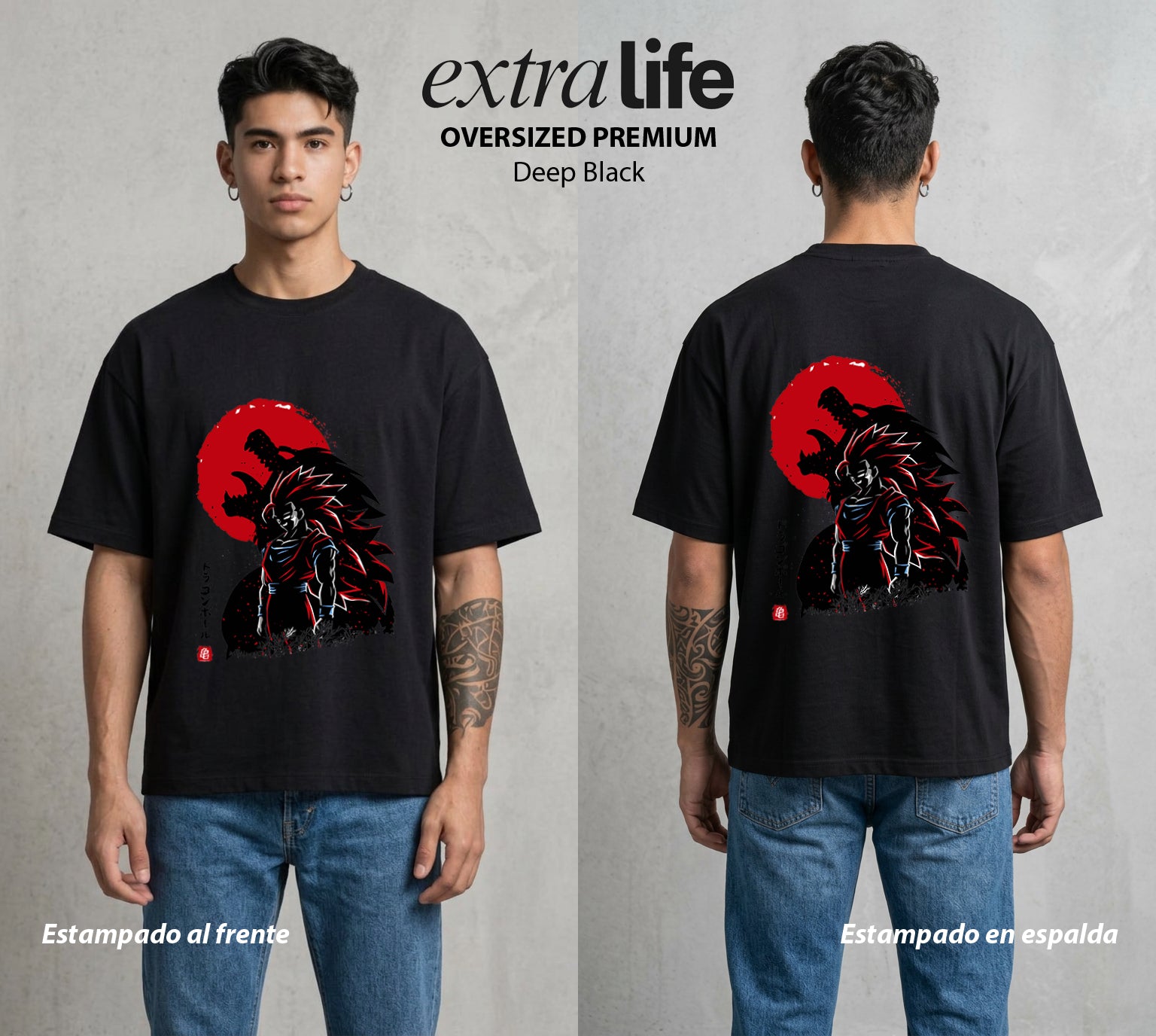 El Poder de las Esferas | Guerrero de las Estrellas #00801 - Playera Oversized Premium | Deep Black - Foto en modelo