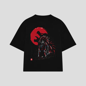 Playera streetwear premium de anime y gaming ExtraLife MX, corte boxy oversized drop shoulder heavyweight en color Deep Black y Off-White, moda urbana mexicana de culto.