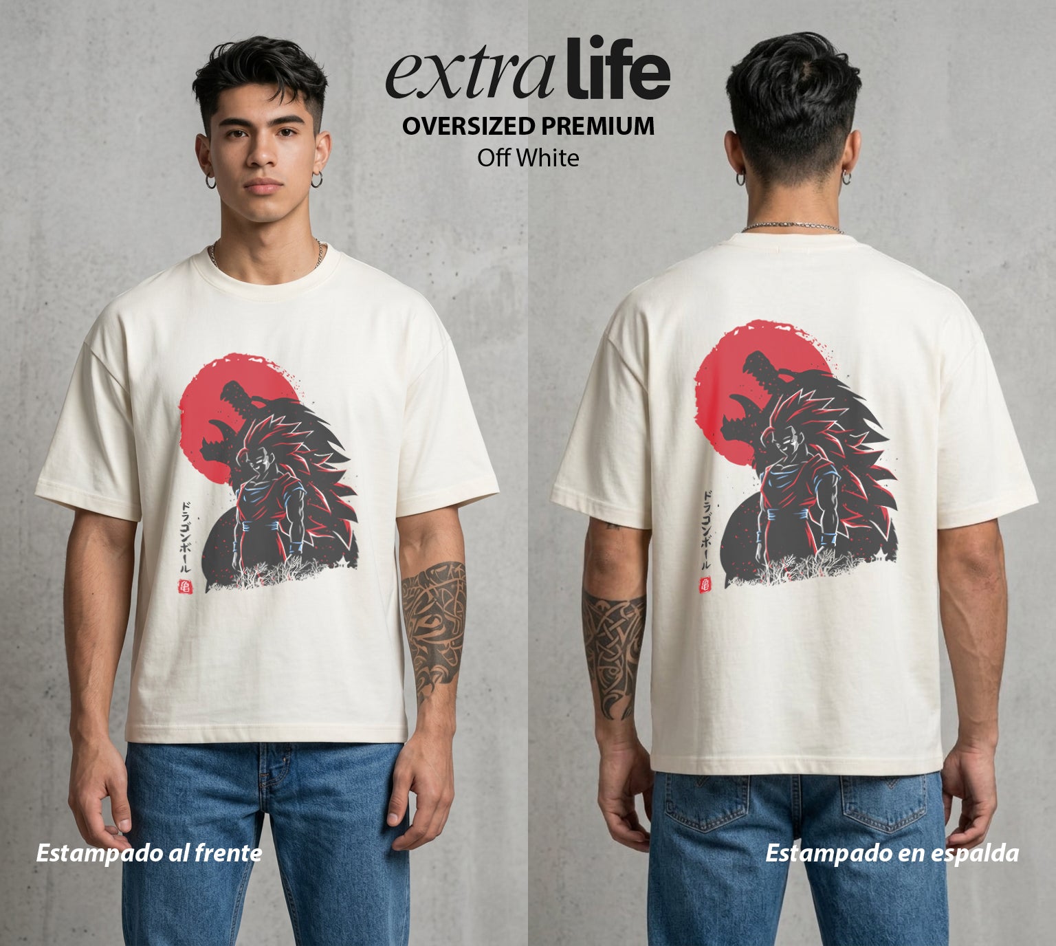 El Poder de las Esferas | Guerrero de las Estrellas #00801 - Playera Oversized Premium | Off White - Foto en modelo